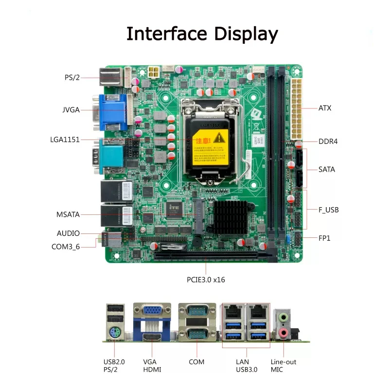 Mini ITX Motherboard Intel Q250 B365 Chipset LGA1151 i3 i5 i7 Embedded Industrial Control PC Mainboard Dual LAN 6COM