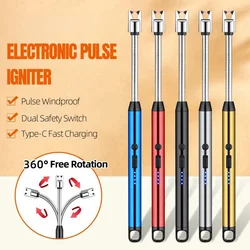 Windproof Arc Type-C Rechargeable Lighter Power Display Plasma Pulse Flameless Ignition Gun Kitchen Aromatherapy Candle Igniter