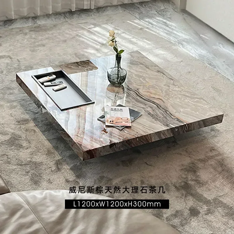 Y cqyItalian minimalist Venetian brown marble coffee table suspended square luxury stone living room home