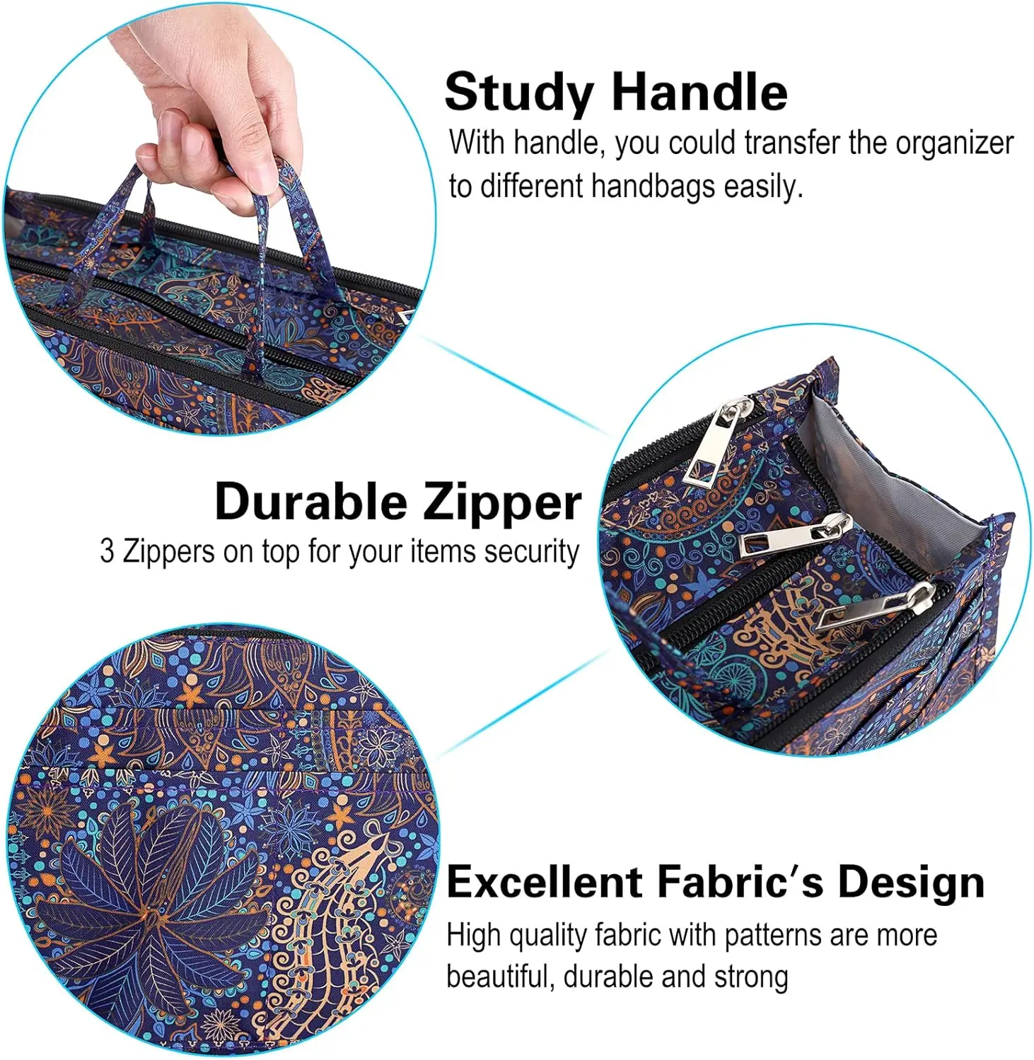 Printing Handbag Organizers Inside Purse Insert - High Capacity 13 Pockets Bag Tote Organizer with Handle