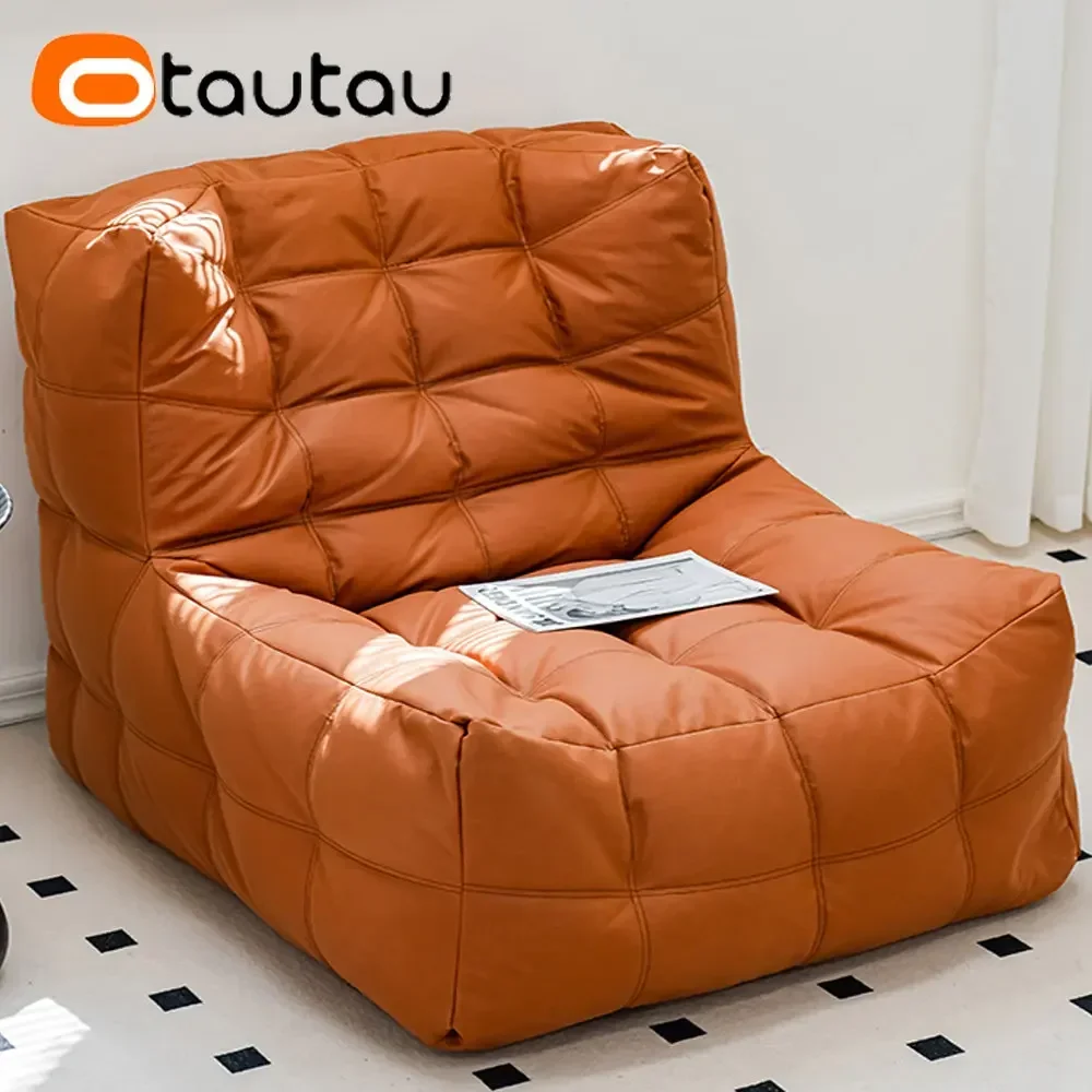 OTAUTAU Faux Leather Waffle Pouf Couch Bean Bag Cover bez wypełniacza Puff Chaise Lounge Recliner Sofa Bed Ottoman Sac SF056