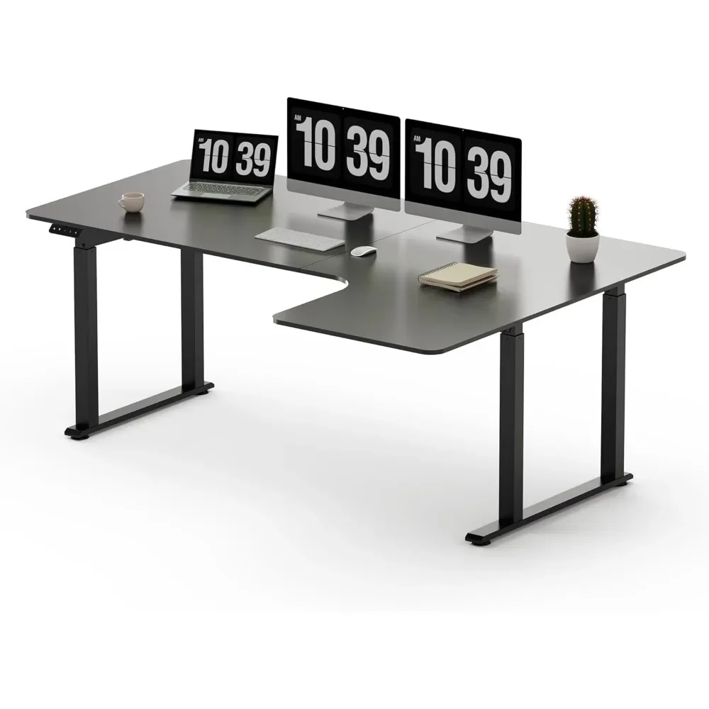 L Shaped Computer Desk with Dual Motor 4-Leg Lift, Electric Height Adjustable Desk with Memory Presets