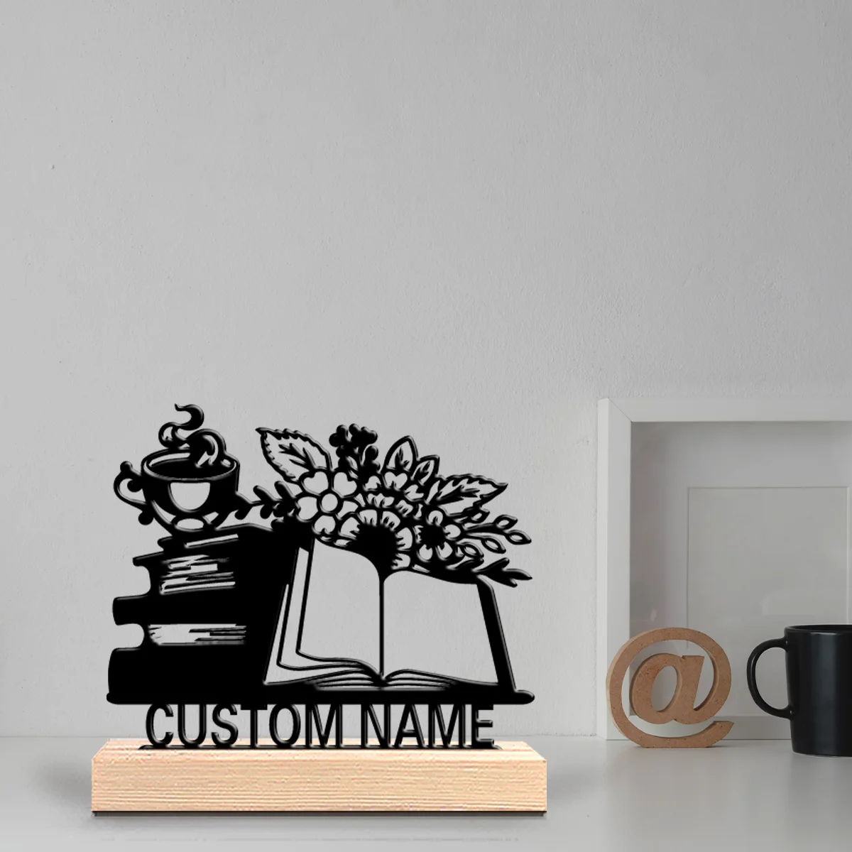 1pc Bookish and artsy Custom Text Metal Statue Handicraft With Wood Base Metal Sculpture With Wood Base For Home Desk Decor