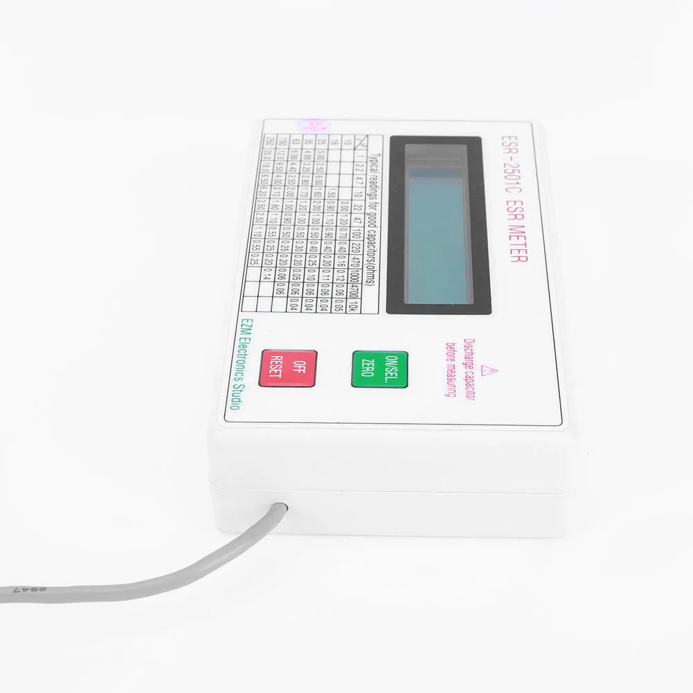 ESR-condensatortester Test in circuitcapaciteitsmeter met meetsnoeren Clipbatterij LCD-scherm ESR-meter Slimme uitschakeling