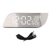 Electronic Compact Desk Clock With Mirror Digital Display Backlight Temperature And Humidity Alarm Clock Powered By USB Battery
