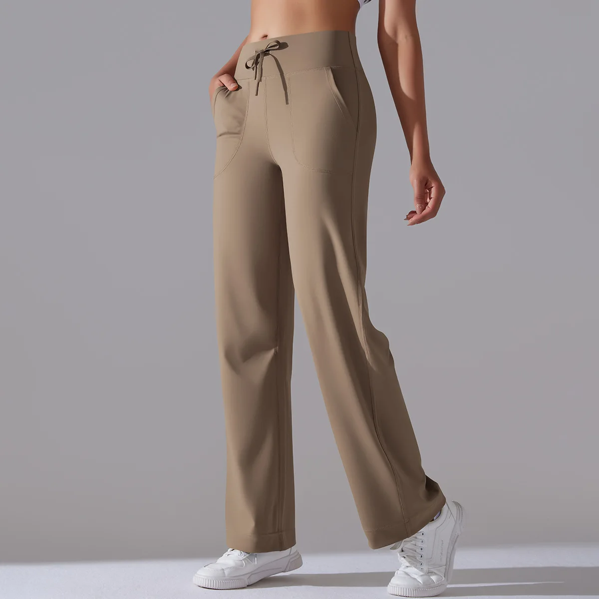 

MIML Women's High-Waist Casual Pants with Pockets Loose Wide-Leg Nine-Foot Running Fitness Yoga Base Layer Pants gym tights