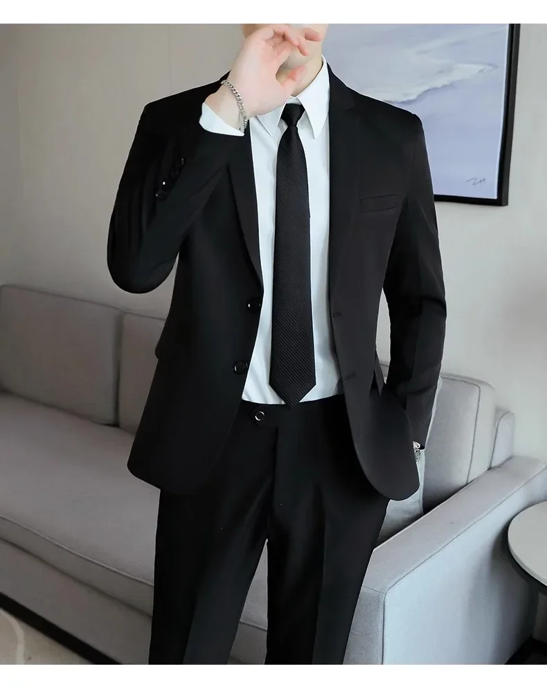 Traje Casual para Hombre, Dos Piezas, Corte Slim Fit, Estilo Formal Coreano, Traje de Novio, Ropa de Vestir Occidental para Novio