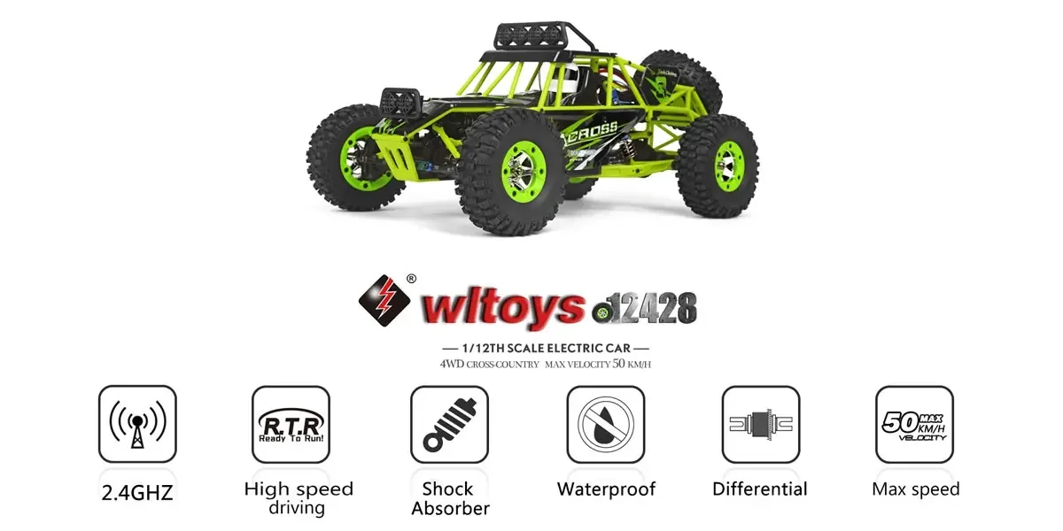 WLtoys 12428 1:12 4WD RC Racing รถความเร็วสูง Off-Road รีโมทคอนโทรลโลหะผสมปีนเขารถบรรทุก LED Light Buggy ของเล่นเด็กของขวัญ