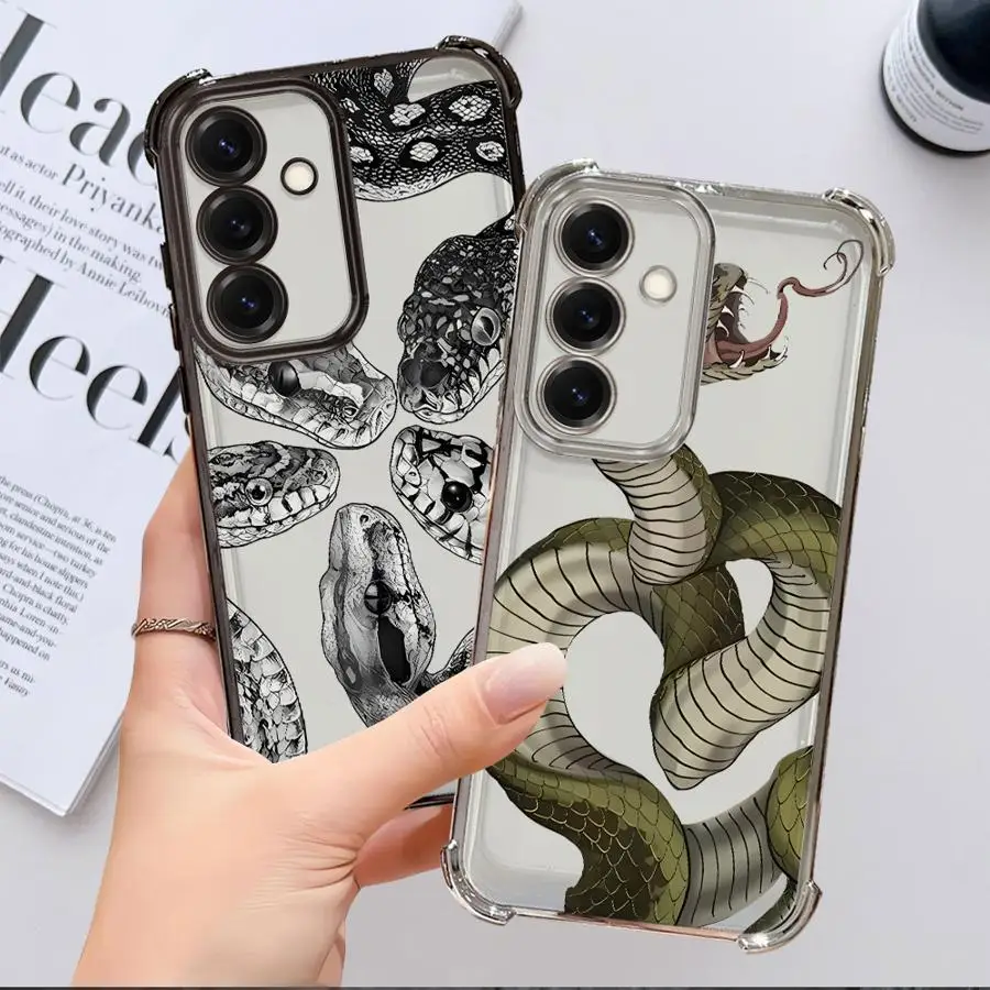 حافظة لهاتف سامسونج جالاكسي A13 A33 A15 A16 A24 A25 A21s A26 A52 A17 A35 A36 غطاء شفاف نمط ثعبان رائع