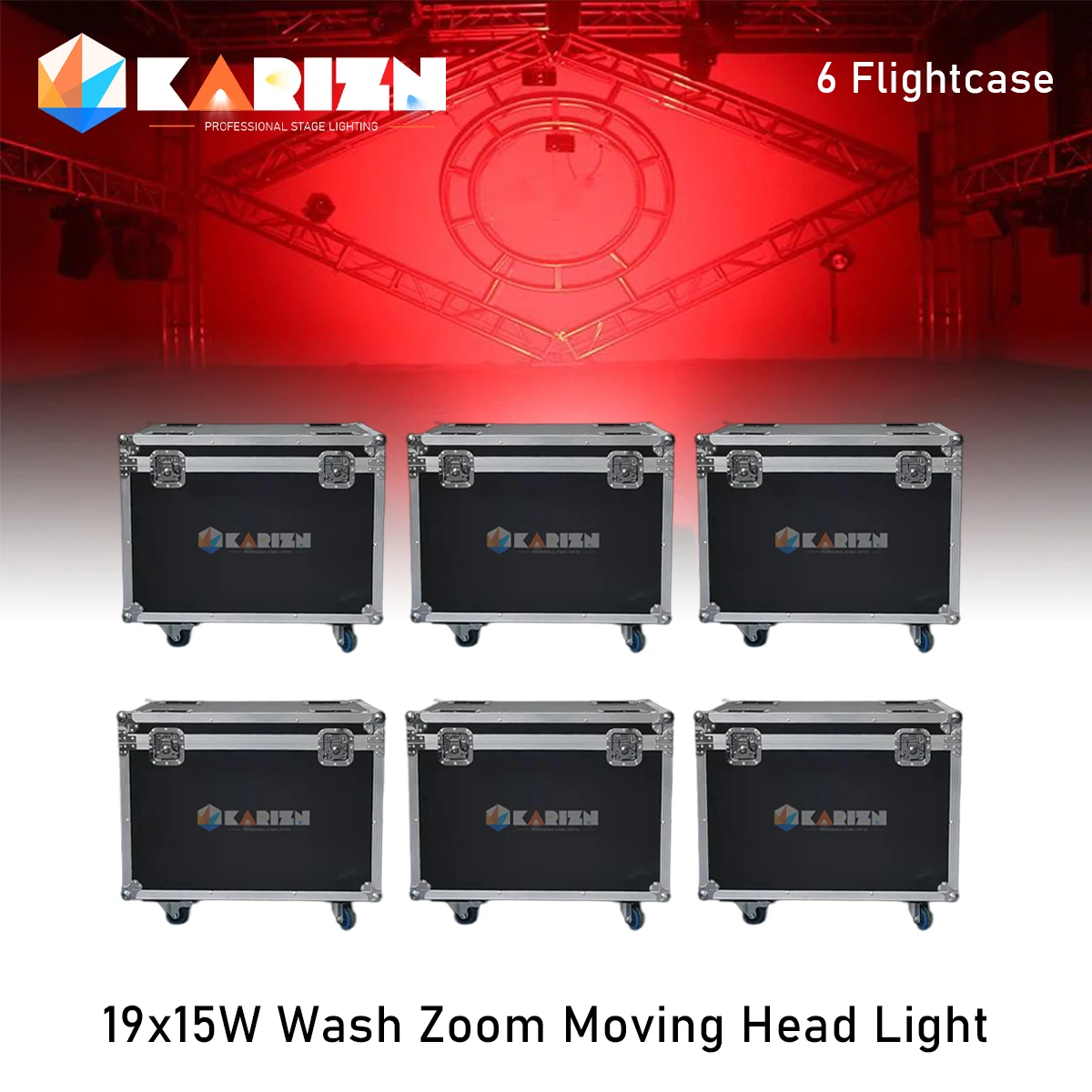 0 Tax 6Pcs Flycase per Zoom Lyre Wash Dmx 19 x15w Led Wash Zoom Rgbw faretto da palcoscenico a testa mobile per Dj Nightclub discoteca