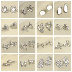 2Pcs 2024 New Irregular Geometry Gloss Earring Plant Flower Folds Liquid Lava Earrings Peach Heart Bow Gentle Girl Jewelry
