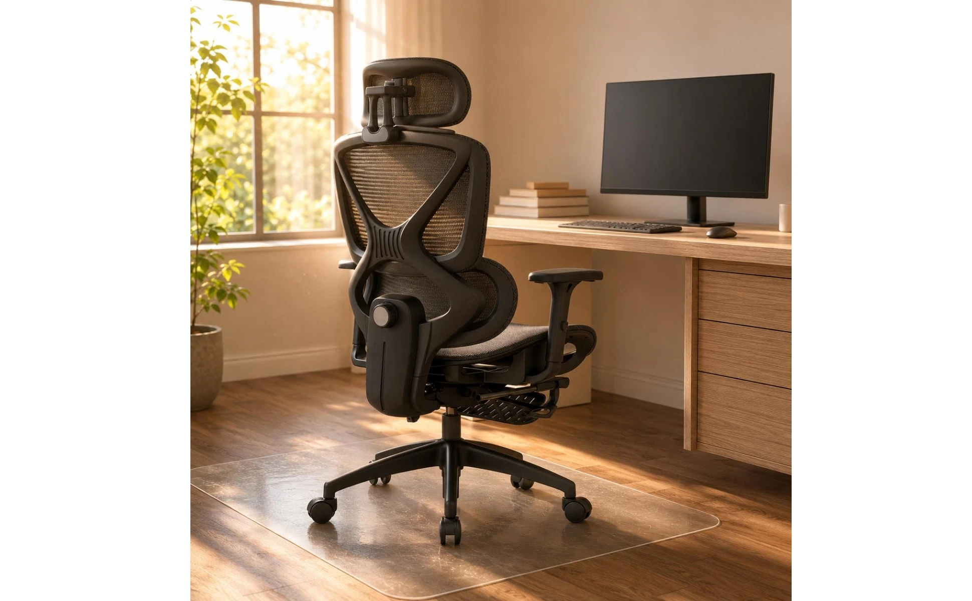 High Back Swivel Chair with Breathable Mesh Padded Armrests Adjustable Headrest Lumbar Support for Modern Work Station