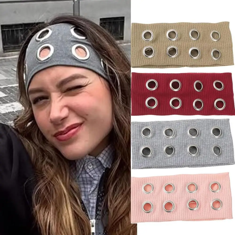 

New Hollow Elastic Headband Punk Grunge Hollowed Out Eyelets Wide Elastic Headband Casual Sports Headbands Hair Accessories