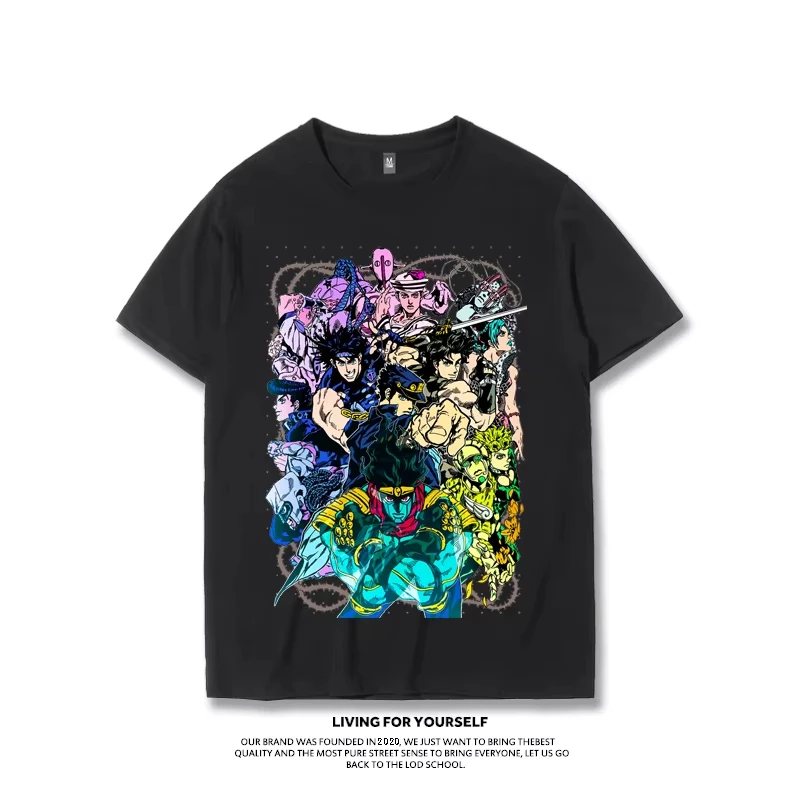 JoJo's Bizarre Adventure Animation Derivatives STEEL BALL RUN Kaus Lengan Pendek Bermotif Atasan Kasual Longgar Katun Musim Panas Pria