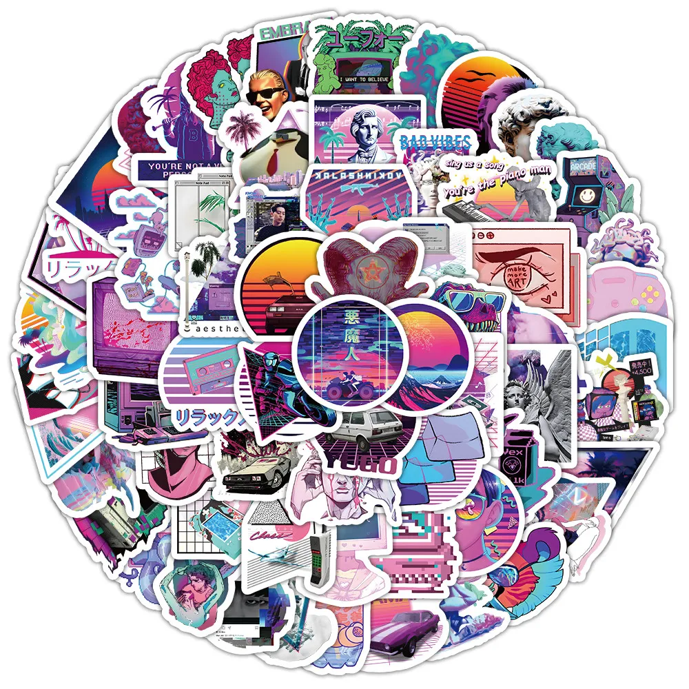103-Piece Vibe Vaporwave Stickers - Decorative Decals for Notebooks, Phone Cases, Backpacks & Thermoses Giajar Sticker Store