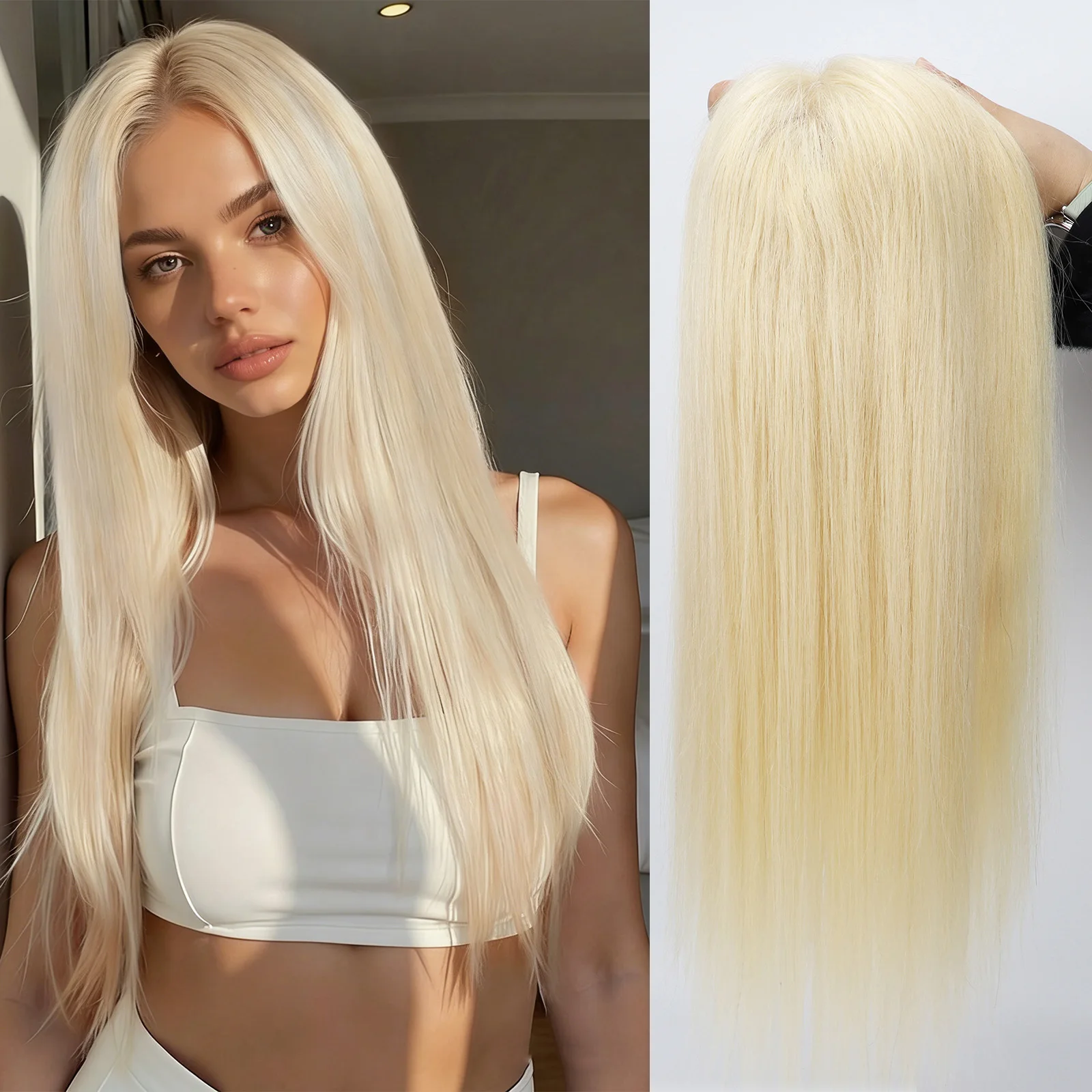 

Transparent Lace Closure #613 Blonde Human Hair Topper Straight Hair Light Breathable Hairpieces Add Hair Volume For Woman