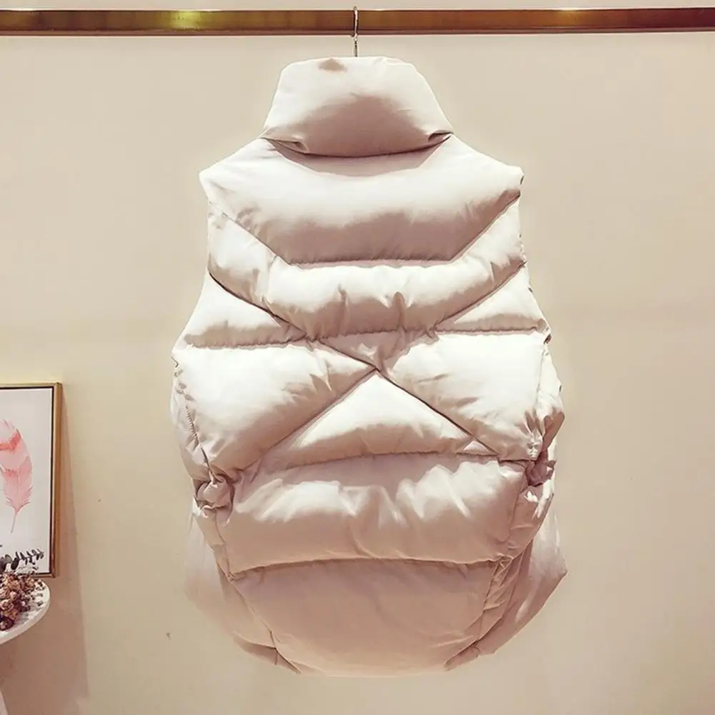 Mulheres sem mangas bolsos laterais único corte zíper botões voar solto colete jaqueta cor sólida inverno para baixo puffer colete outerwear