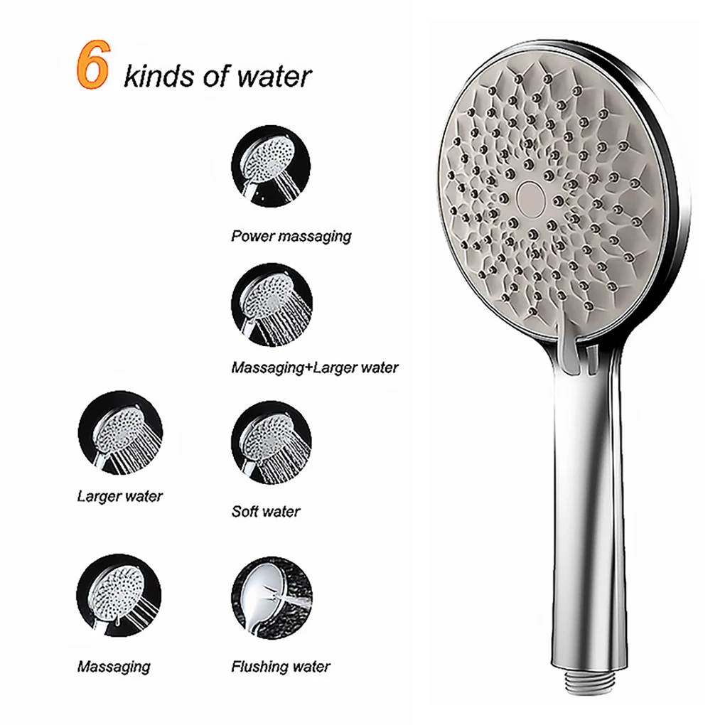 Bath Shower Head 6 Function And Rain Shower Head High Pressure And 1.5-2m Hose+Holder Filter For Water Bathroom Spa Nozzle Black