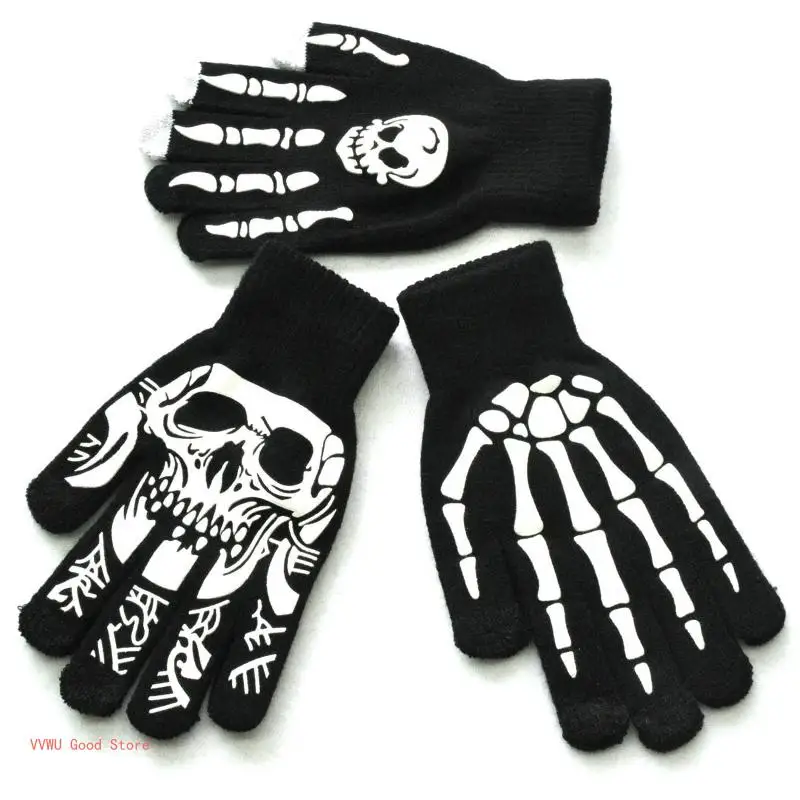 Luminous Knitted Skull Gloves Hand Warmer Skull Glitter Wrist Gloves for Cycling