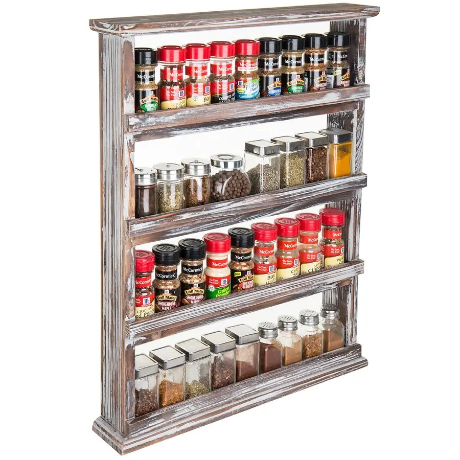 

Wooden Spice Rack Wall Mount, Hanging 4 Tier Seasoning Jar Shelf Organizer, Condiment Storage for Kitchen, Pantry, Large Spice O
