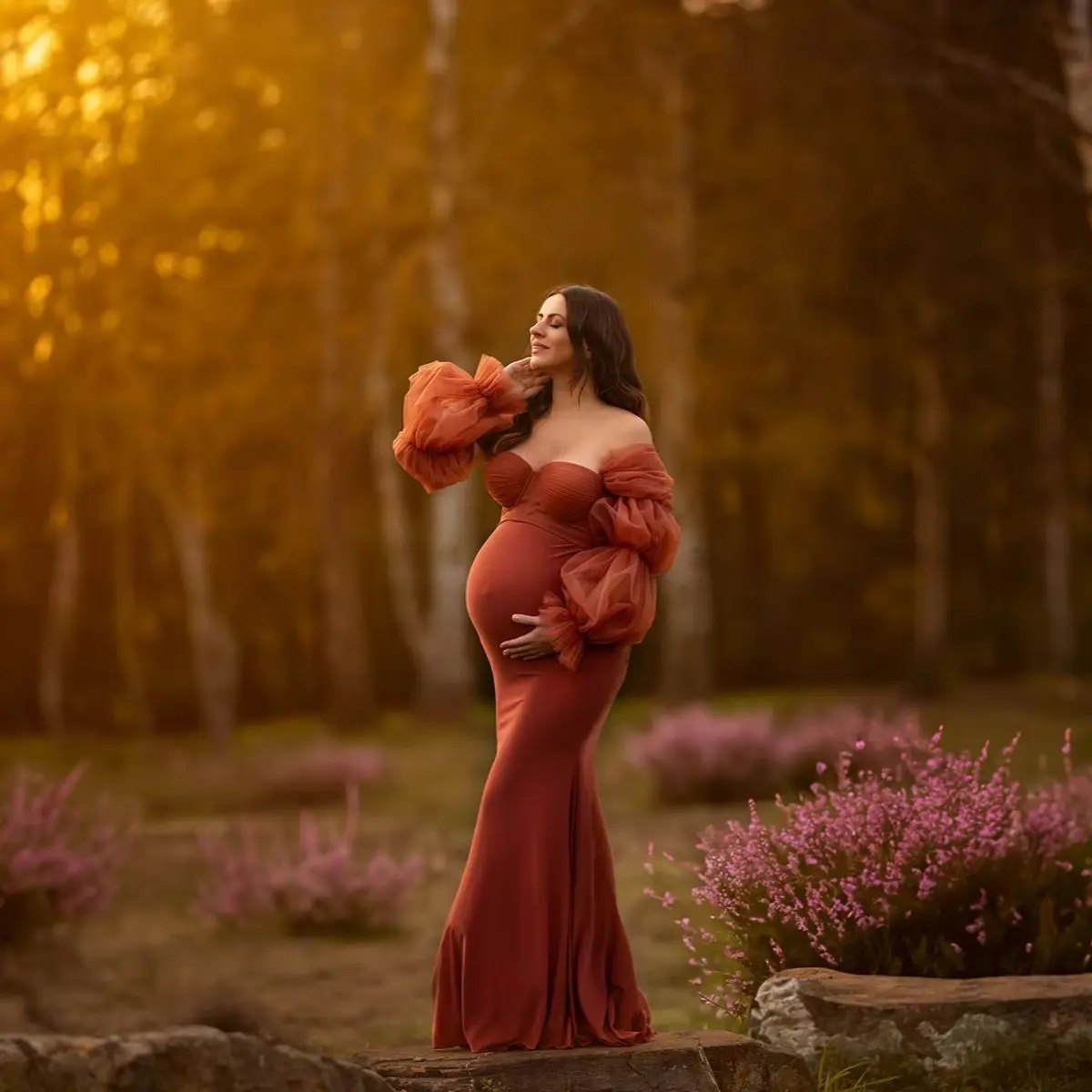 Vestidos de graduación de sirena para mujer, vestido de fotografía de manga larga sin tirantes, rojo oscuro, personalizado, embarazo, baby shower