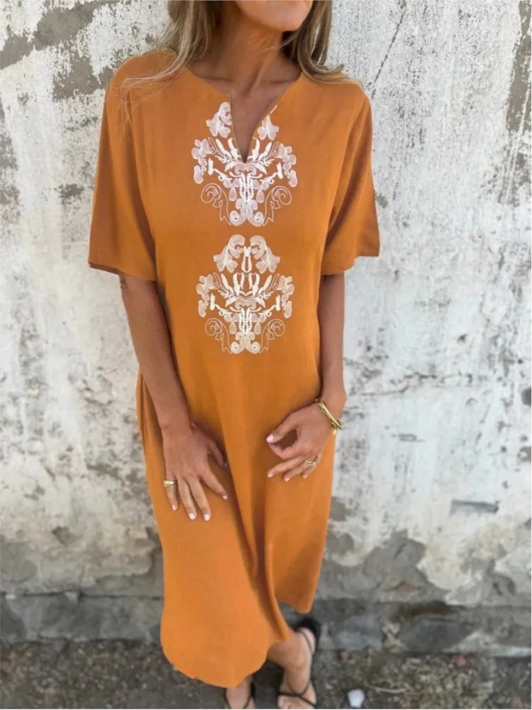 Abito con stampa Boho alla moda per donna Abiti casual con scollo a V a maniche corte Abiti larghi Robe Femme Gonne per le vacanze estive Abbigliamento donna Nuovo