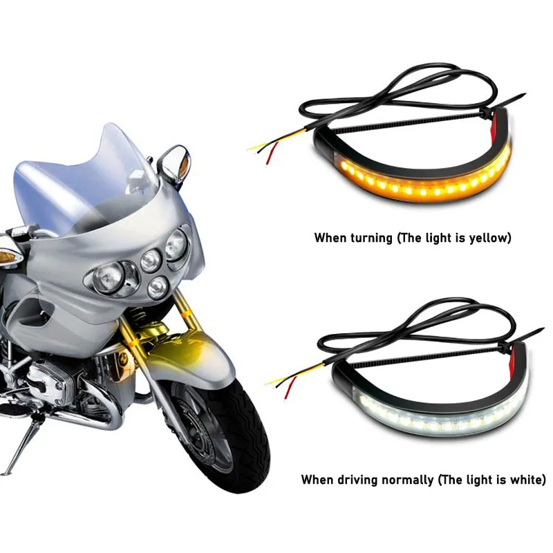 1/2Pcs Universal LED Ring Fork Strip Lamp Flash Blinker Motorcycle Turn Signal Light & DRL Amber White Moto Auto Accessories 12V