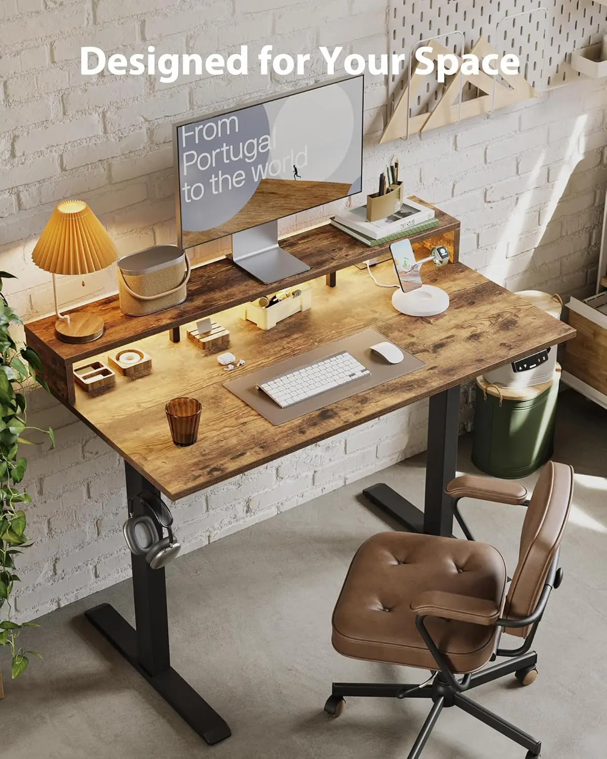 Power Outlet and LED Light Strip, Sit to Stand, Ergonomic 48x24" Rising Desk with Memory Presets