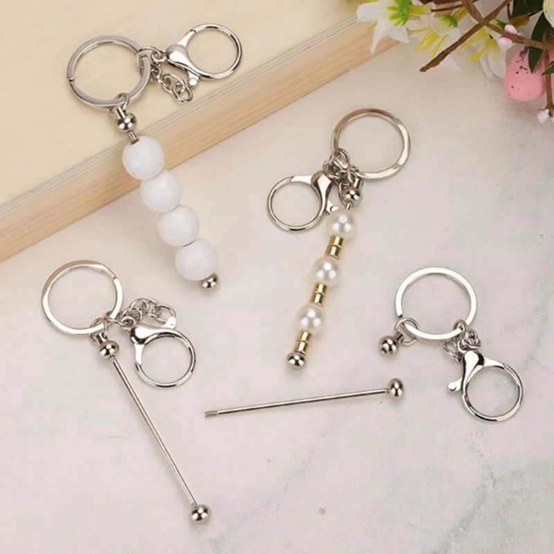 40Pcs Beadable Keychain Bars,Metal Beaded Keychain Blank Keychains Key Chain Charms Making Accessories For Craft DIY