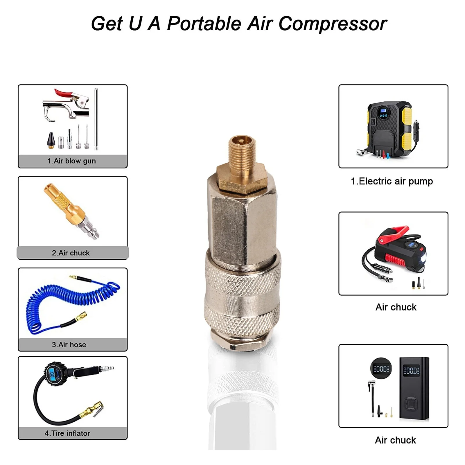 5pcs Tire Inflator Air Compressor Adapter 3 in 1 Quick Connector Covert Your Air Pump to Pneumatic Tools