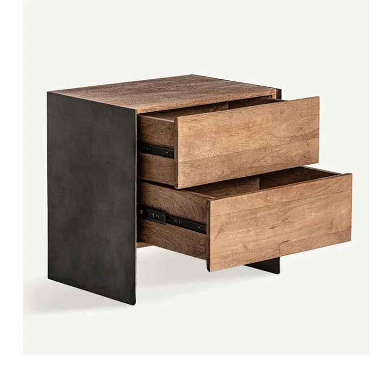 Modern Simple Bedside Table Villa Mansion Bedroom Mango Wood Double Drawer Bedside Table