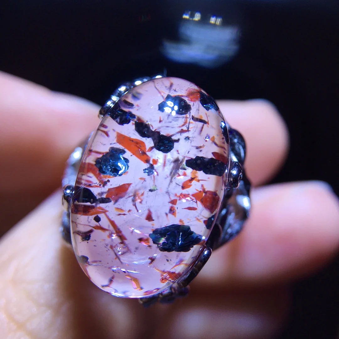 

Natural Red Super Seven 7 Lepidocrocite Quartz Adjustable Ring 18.4/12mm Red Rutilated Women Men Jewelry AAAAAA
