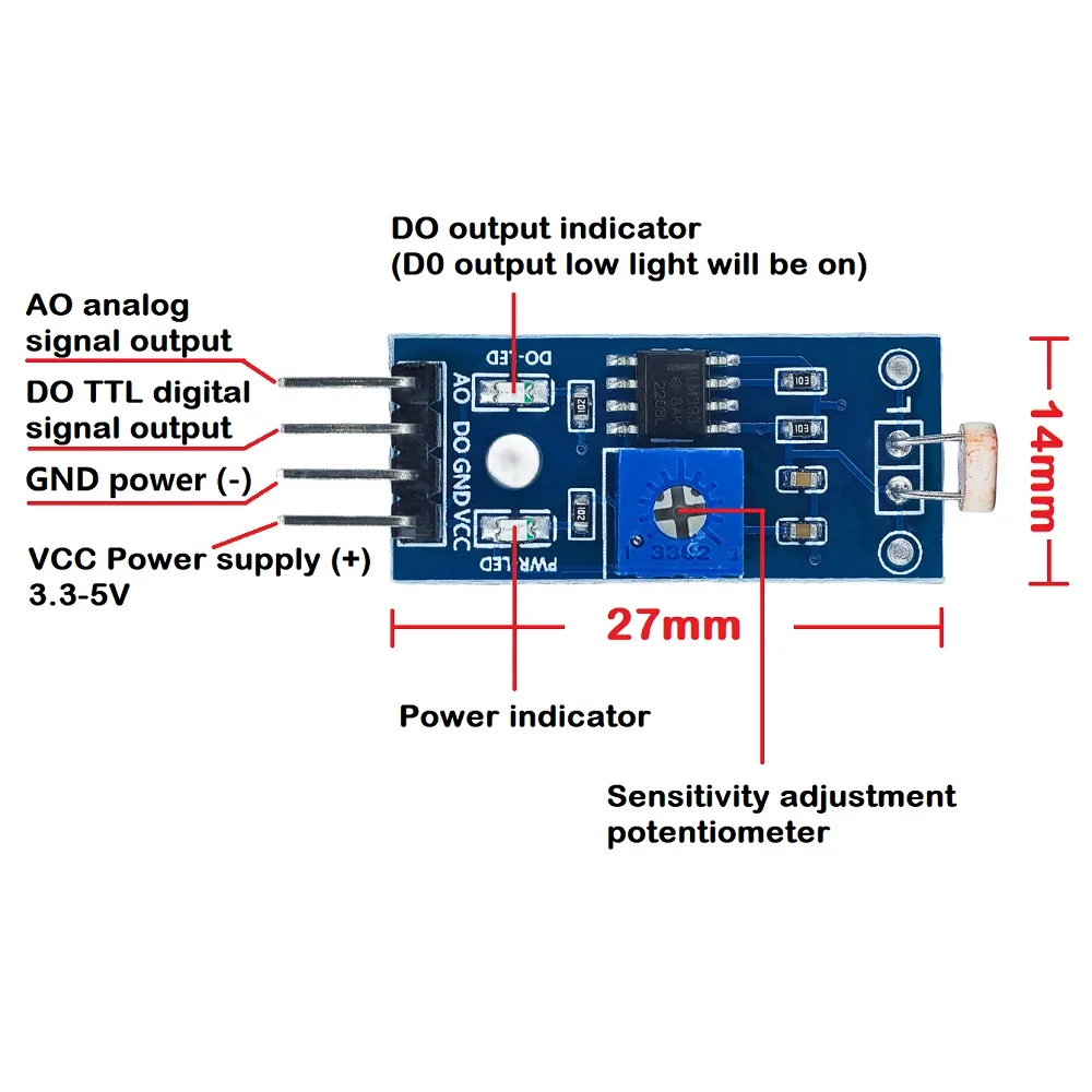 2PCS Photosensitive Sensor Module 4Pin 3.3-5V Photoresistor Light Detection Resistance Module Photo Resistor for Arduino