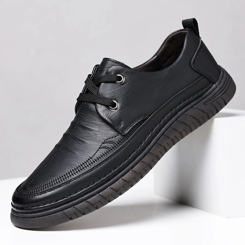 Men's Leather Slip-On Casual Shoes, Non-Scratch Non-Parallel Sole, Breathable Outdoor Sneakers for Office & Daily Work