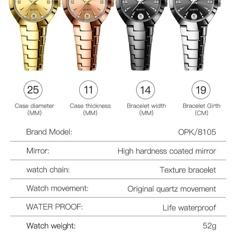 OPK Gold Couple Watch Pair for Men Women Stainless Steel Strap Waterproof Luminous Calendar Wrist watch for Couple