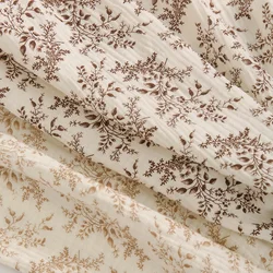 135x50/500cm Brown Small Floral Soft Double-Layer Crepe Fabric For Bedding Home Wear Women's Pajama Handmade DIY Fabric TJ20572