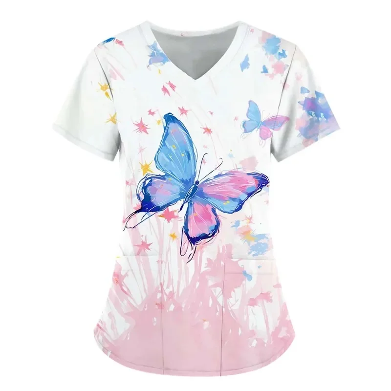 Women's medical workwear3DPrintingVNurse's uniform with pockets for pet hospital veterinariansTShirt