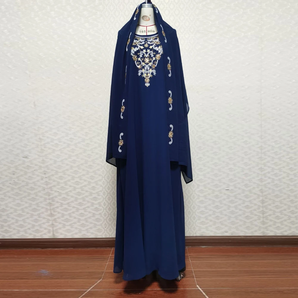 Eid Djellaba Embroidery Abaya Dubai Kaftan Women Muslim Dress with Hijab Islam Jalabiya Ramadan Caftan Femme Robe Khimar Vestido