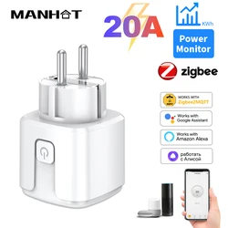 EU Plug Zigbee3.0 20A adapter,Smart Socket Monitor Timing  outlet With Power Monitor Work With Google Home Zigbee2MQTT