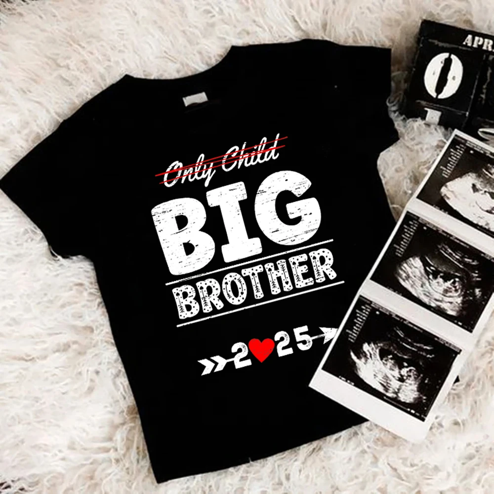 Only Child Big Brother 2025 Printed Boys Shirt Pregnancy Announcement Kids T-shirt Child Summer Tee Short Slieeve Tops Clothes