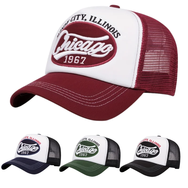 Stylish Chicago 1967 Embroidered Baseball Cap, Breathable Mesh Back, Outdoor Sports Casual Sun Cap For Ladies And Gentlemen