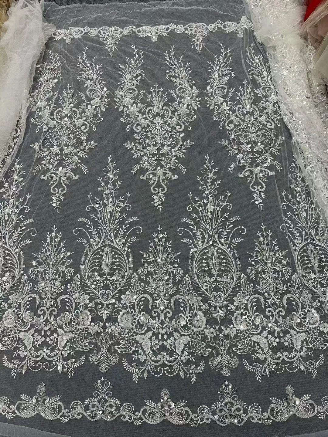 2024 5Yards New Arrival Beading Bridal Wedding Gown Dress Lace Fabric Sequins French Lace Fabric High Quality African