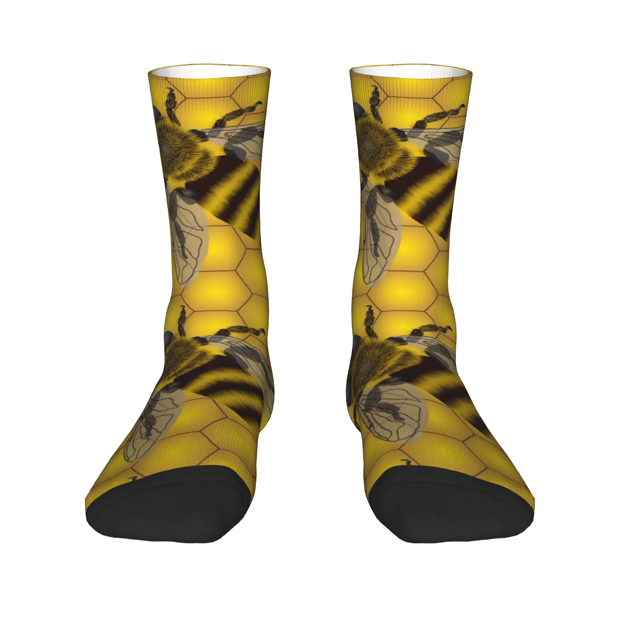 Bee Pattern Honeycomb Stockings  Novelty Socks Men's Soft Socks Winter Skateboard Pattern Anti Sweat Socks Birthday Present