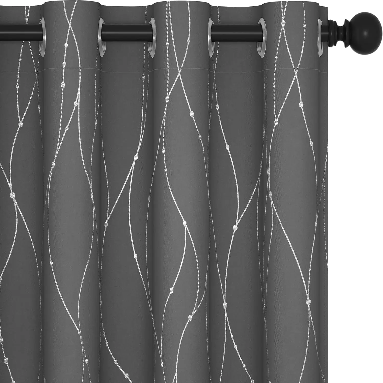 

Blackout Curtains, Grey Curtain, Thermal Insulated Soundproof Curtain Drapes, Wave Dot Foil Print, 52 x 84 Inch, 2 Panel