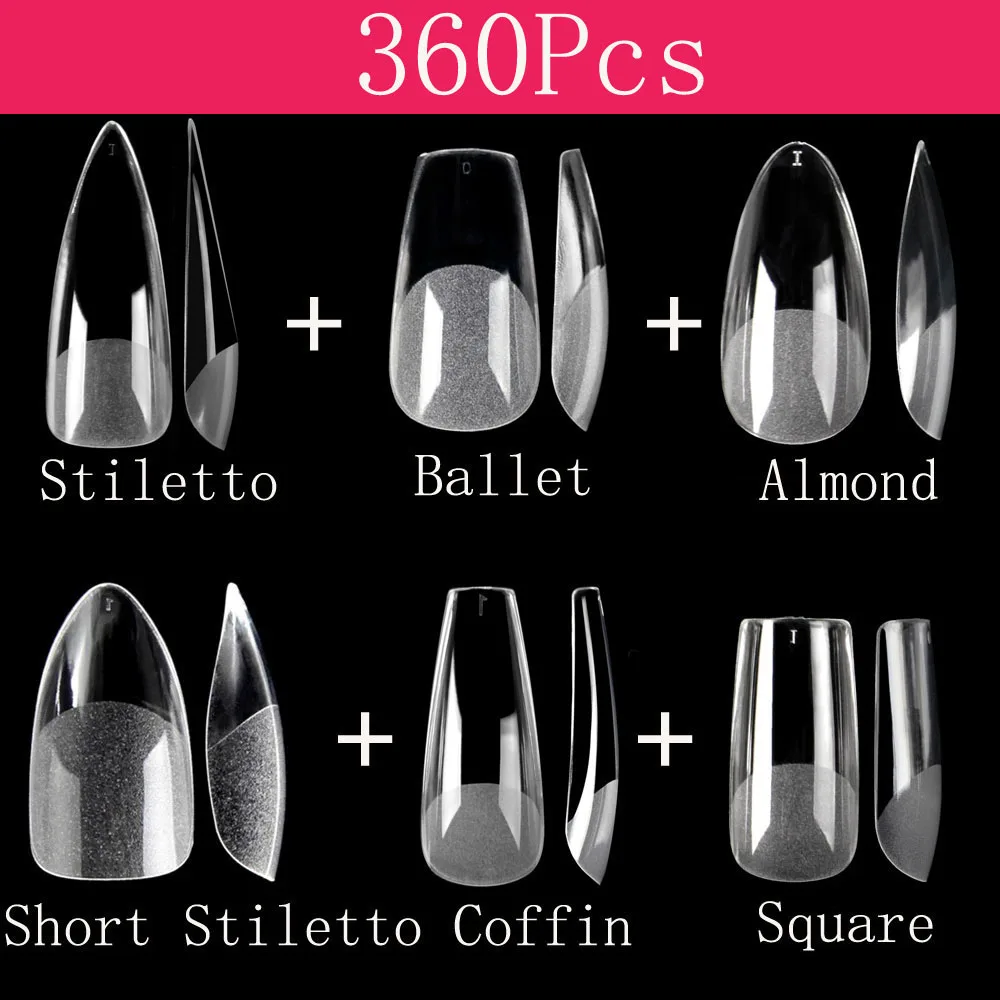 

Fake Nails Gel X Tips Extension System Full Cover Sculpted Almond Stiletto Coffin False Nail Tips 360pcs/bag