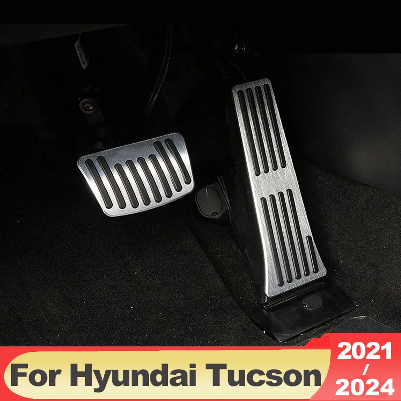 For Hyundai Tucson NX4 2021-2023 2024 Aluminum Car Foot Rest Pedal Fuel Accelerator Brake Pedals Cover Non-slip Pad Accessories