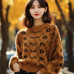 Caramel Colored Thick Thread Sweater Women's New Lazy Loose Knit Small Fragrant Style Pullover Top