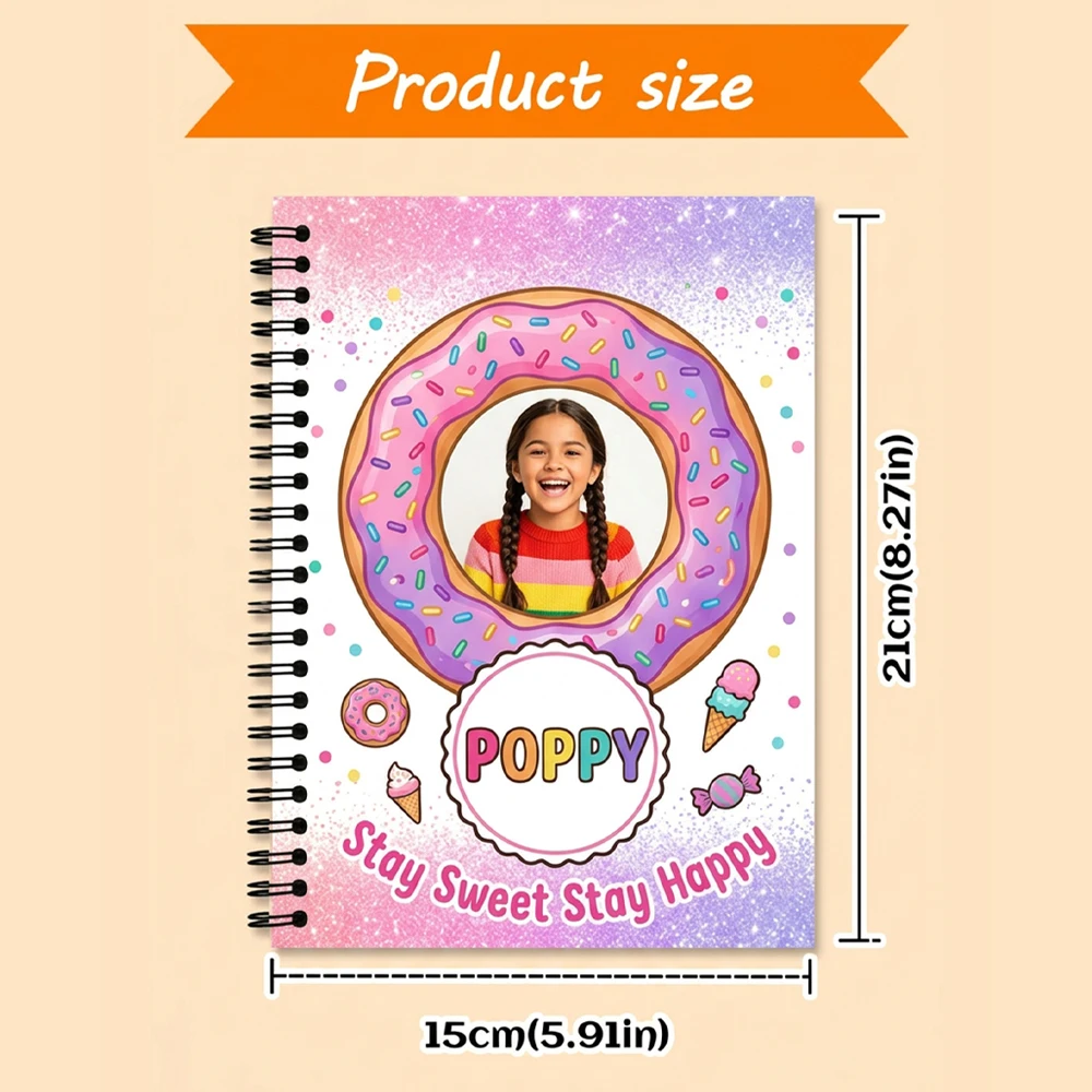 Customizable Donut Spiral Notebook,Personalized Photo & Name Diary,Lined Sheets,Holiday Present,First Day Of School,Note Taking