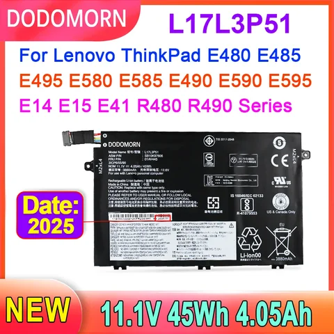 DODOMORN 노트북 배터리, 레노버 씽크패드 E15, E480, E490, E495, E580, E585, E590, E595 시리즈, 01AV445, L17M3P52, SB10K79606, L17L3P51