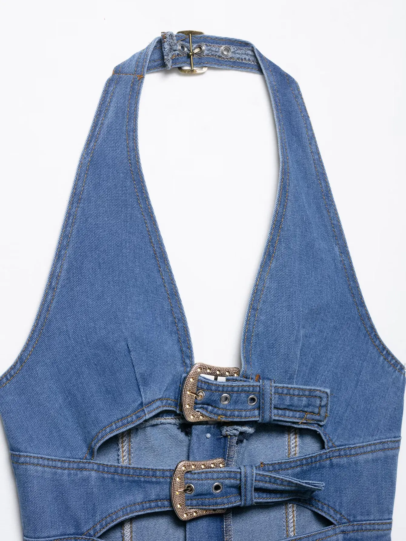 2025 nouveau été femmes décontracté mode confortable sexy creux licou cou col en v dos nu mini robe en jean